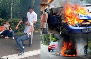 Singapore Hero Pulls Man Out of Burning Car Talk Cock Sing Song